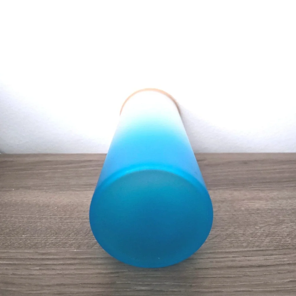 Teal Blue Ombre Frosted Glass Sublimation Tumbler Bamboo Lid 25oz Skinny DIY‎